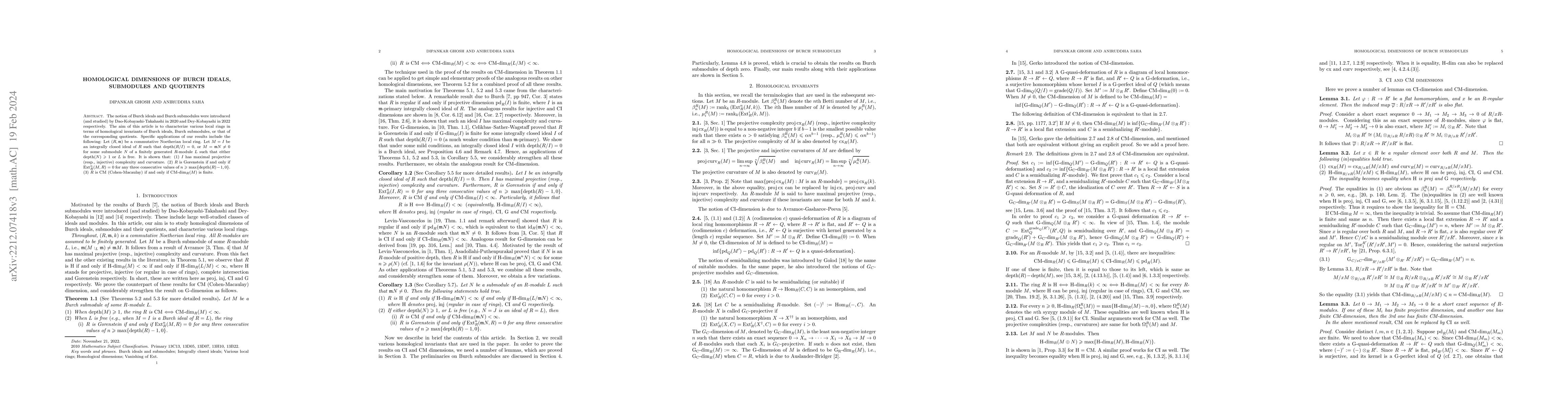 Thumbnail for Homological dimensions of Burch ideals, submodules and quotients