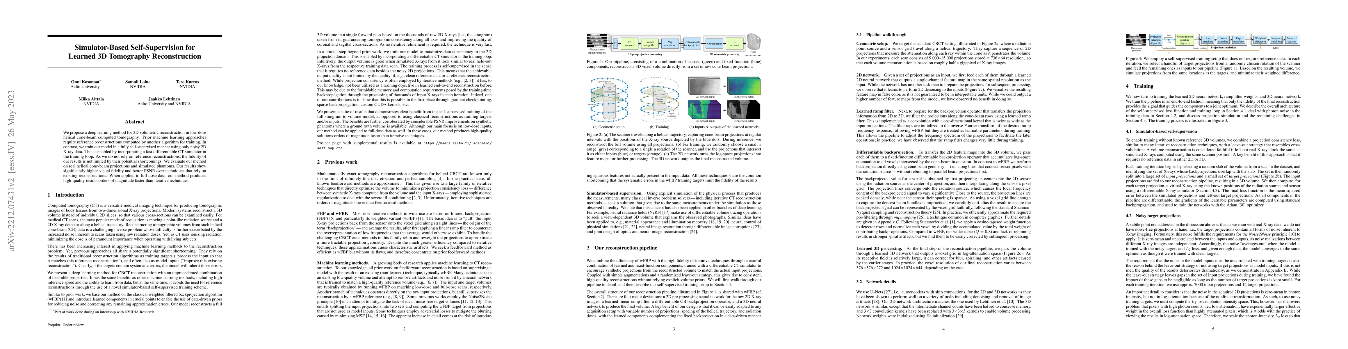Thumbnail for Simulator-Based Self-Supervision for Learned 3D Tomography
  Reconstruction