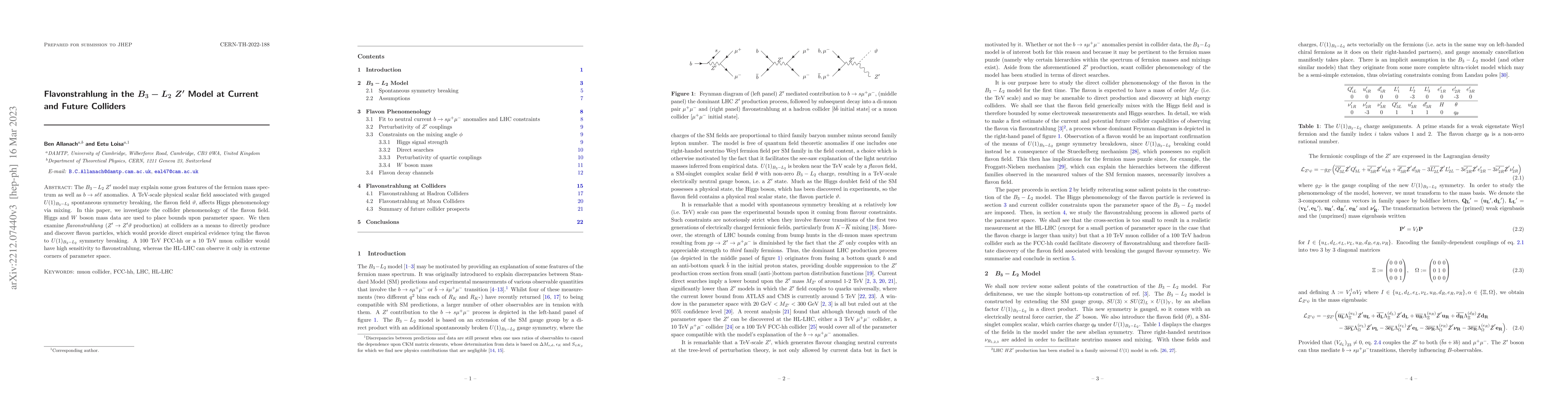 Thumbnail for Flavonstrahlung in the $B_3-L_2$ $Z'$ Model at Current and Future
  Colliders