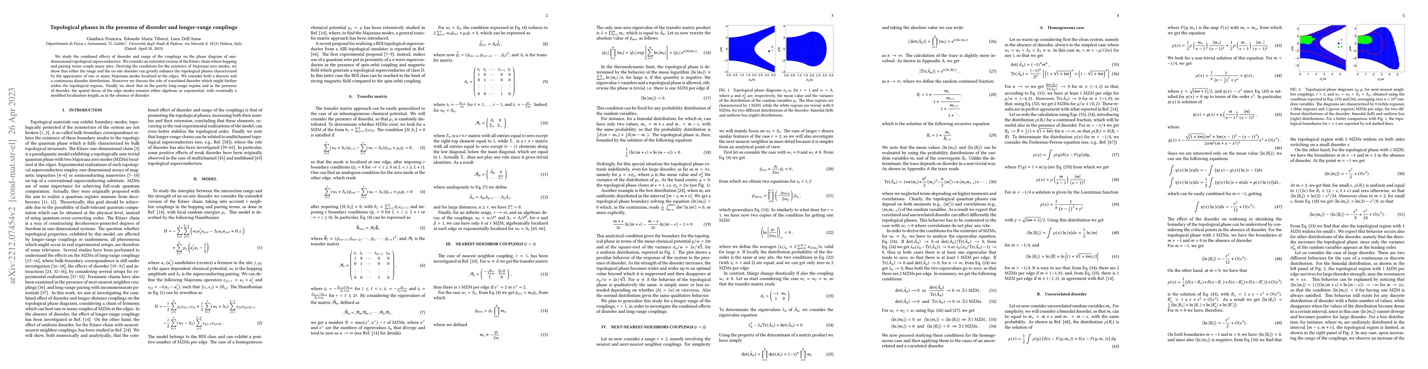 Thumbnail for Topological phases in the presence of disorder and longer-range
  couplings