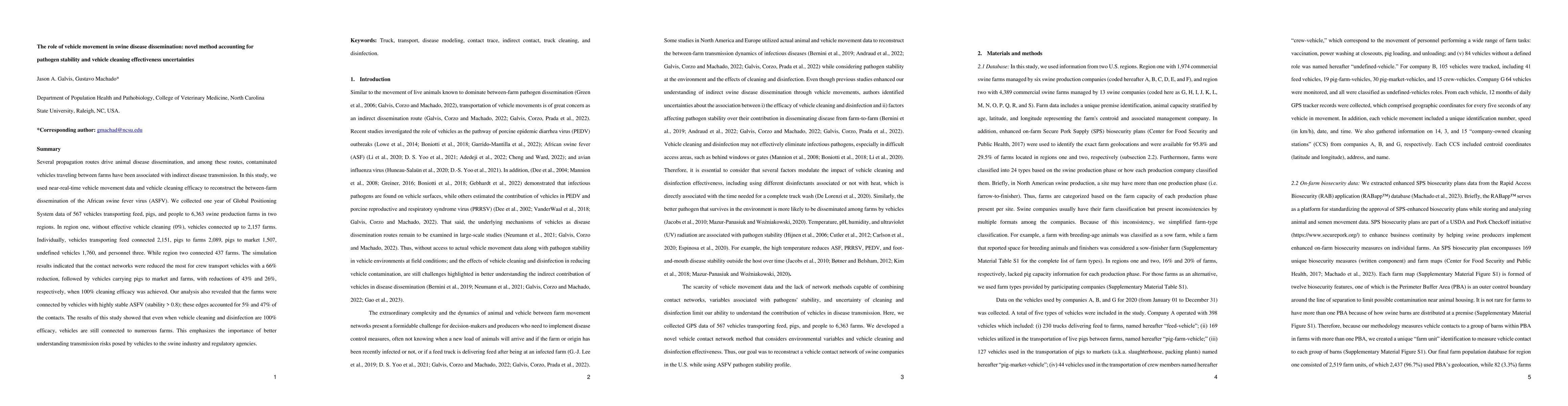 Thumbnail for The role of vehicle movement in swine disease dissemination: novel
  method accounting for pathogen stability and vehicle cleaning effectiveness
  uncertainties