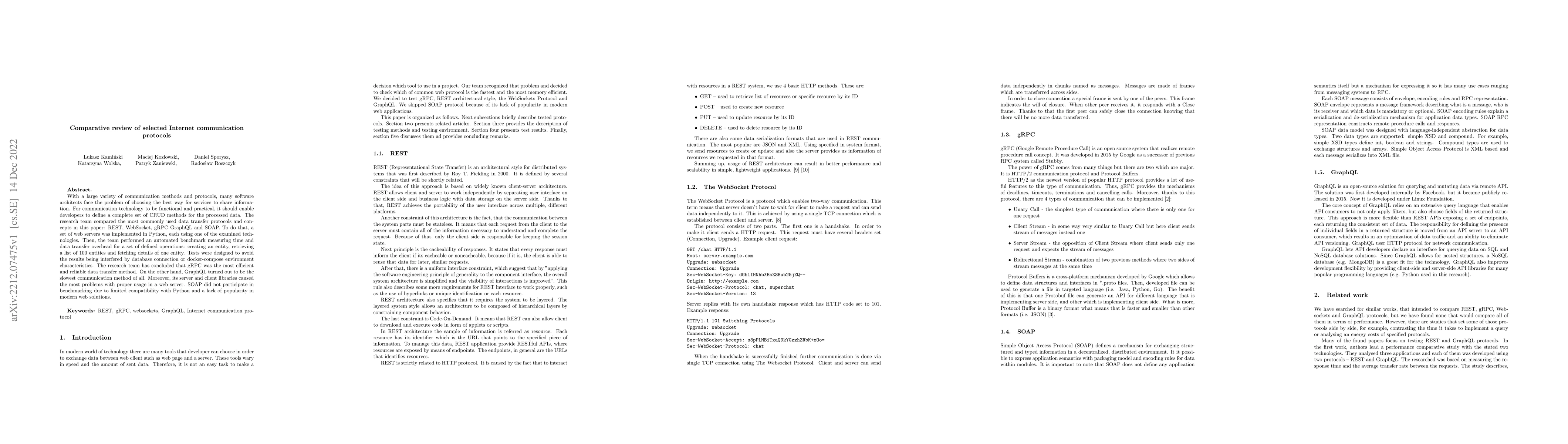 Thumbnail for Comparative review of selected Internet communication protocols