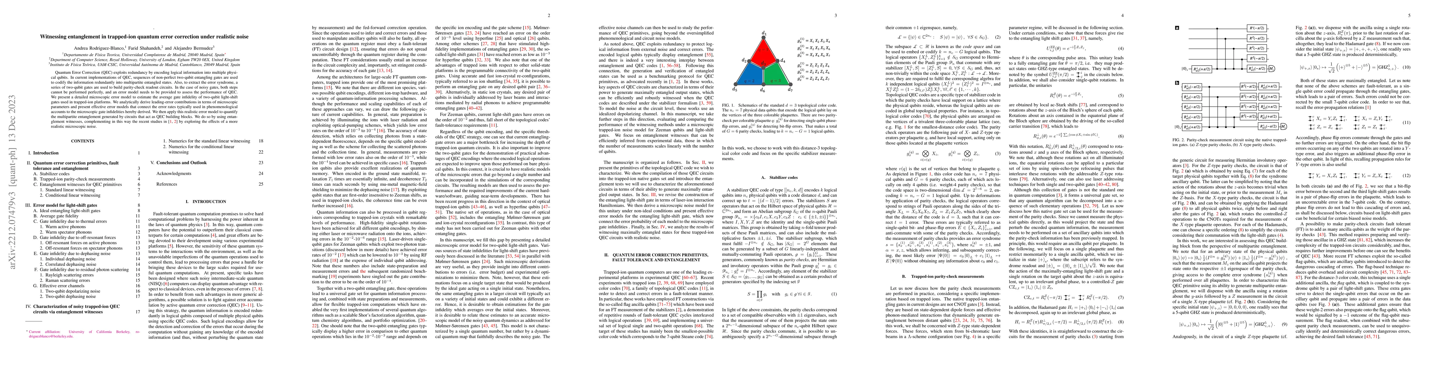 Thumbnail for Witnessing entanglement in trapped-ion quantum error correction under
  realistic noise