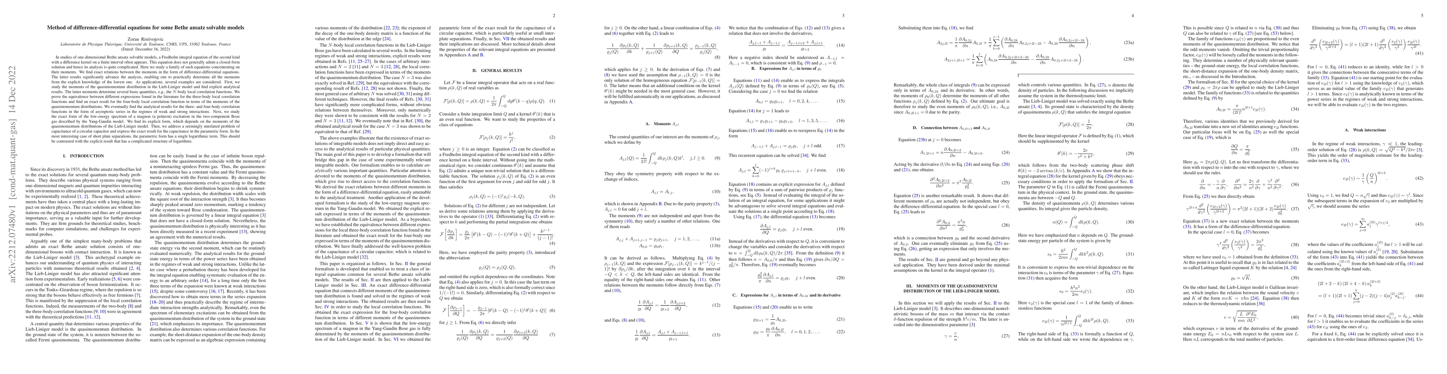 Thumbnail for Method of difference-differential equations for some Bethe ansatz
  solvable models
