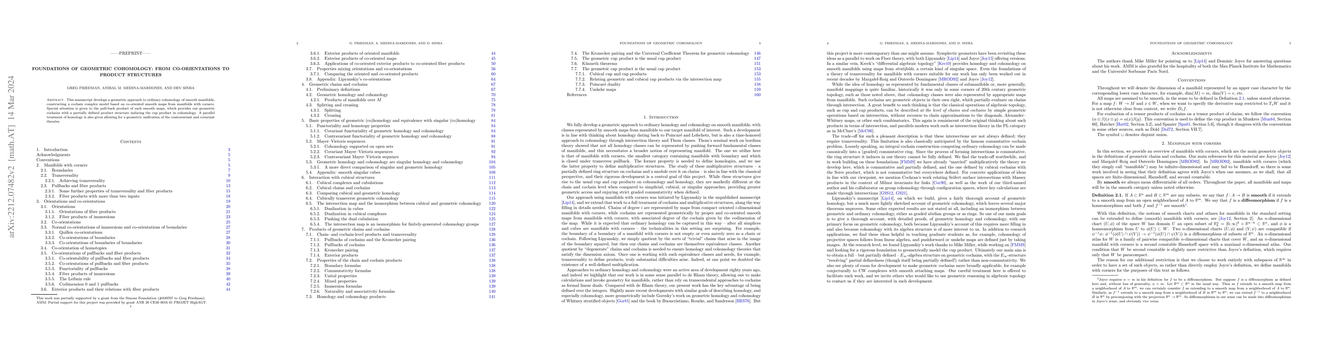 Thumbnail for Foundations of geometric cohomology: from co-orientations to product
  structures