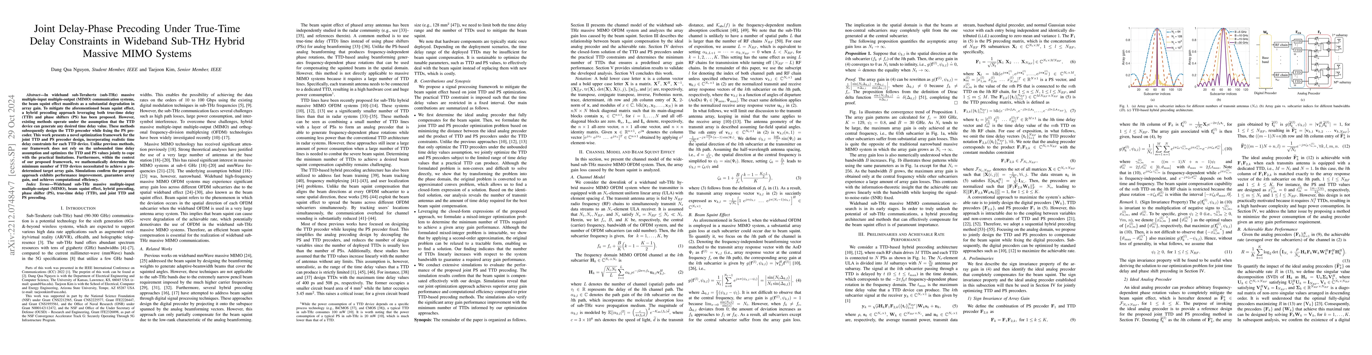 Thumbnail for Joint Delay-Phase Precoding Under True-Time Delay Constraints in
  Wideband Sub-THz Hybrid Massive MIMO Systems