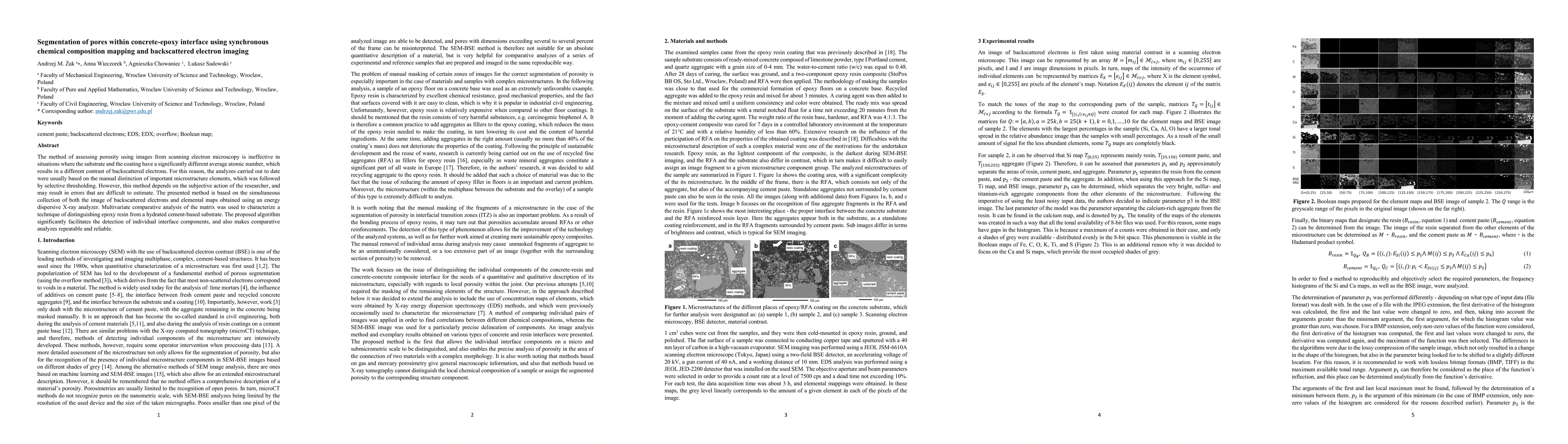 Thumbnail for Segmentation of pores within concrete-epoxy interface using synchronous
  chemical composition mapping and backscattered electron imaging