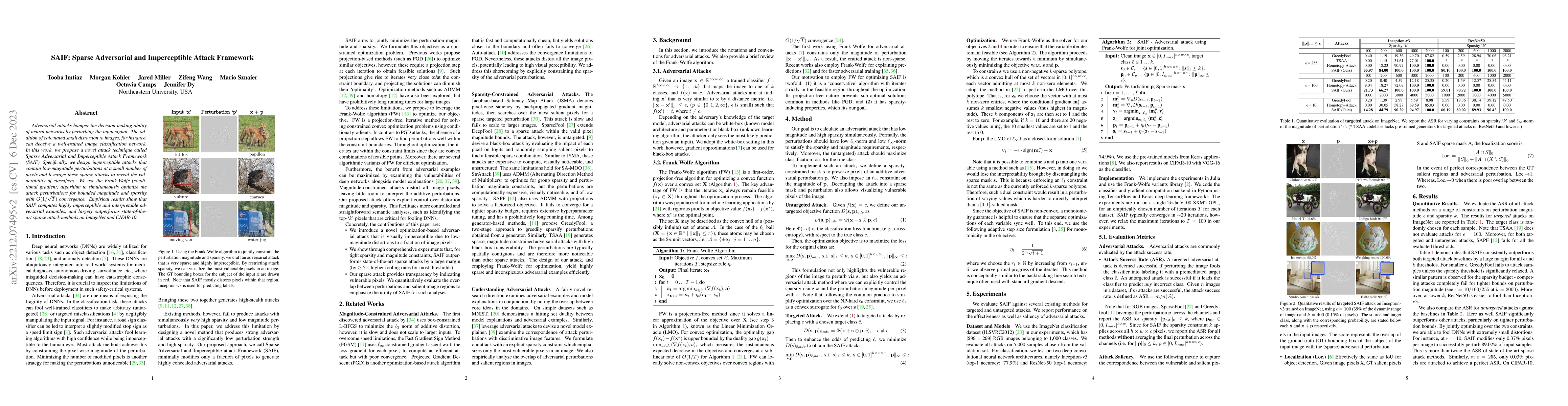 Thumbnail for SAIF: Sparse Adversarial and Imperceptible Attack Framework