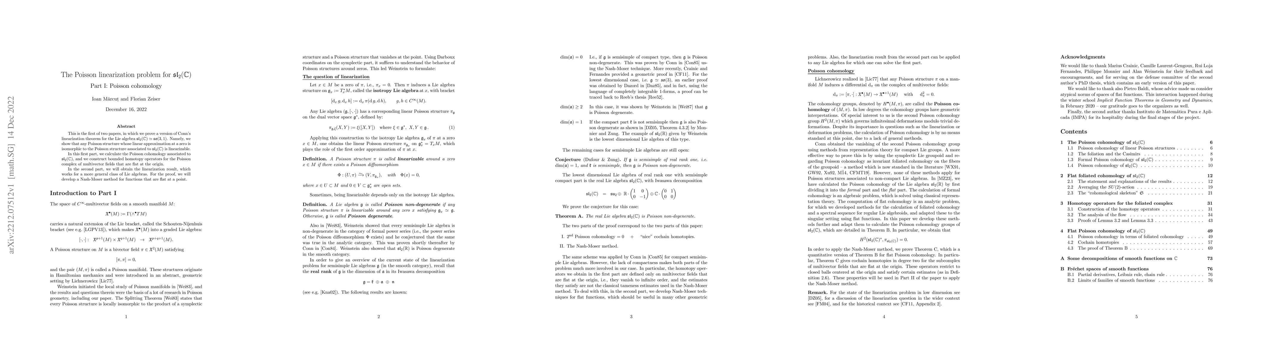 Thumbnail for The Poisson linearization problem for $\mathfrak{sl}_2(\mathbb{C})$.
  Part I: Poisson cohomology