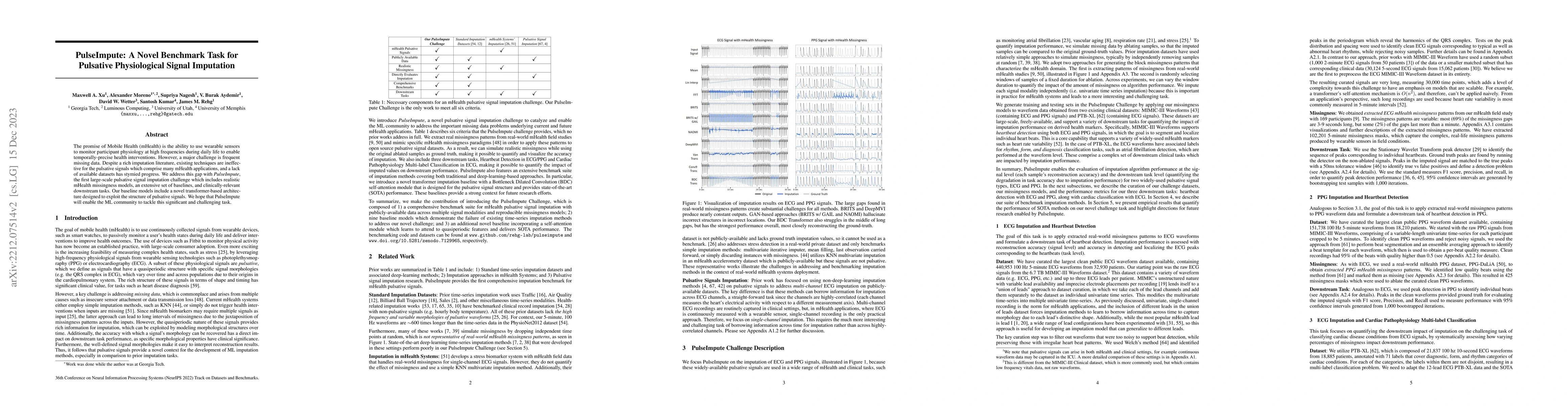 Thumbnail for PulseImpute: A Novel Benchmark Task for Pulsative Physiological Signal
  Imputation