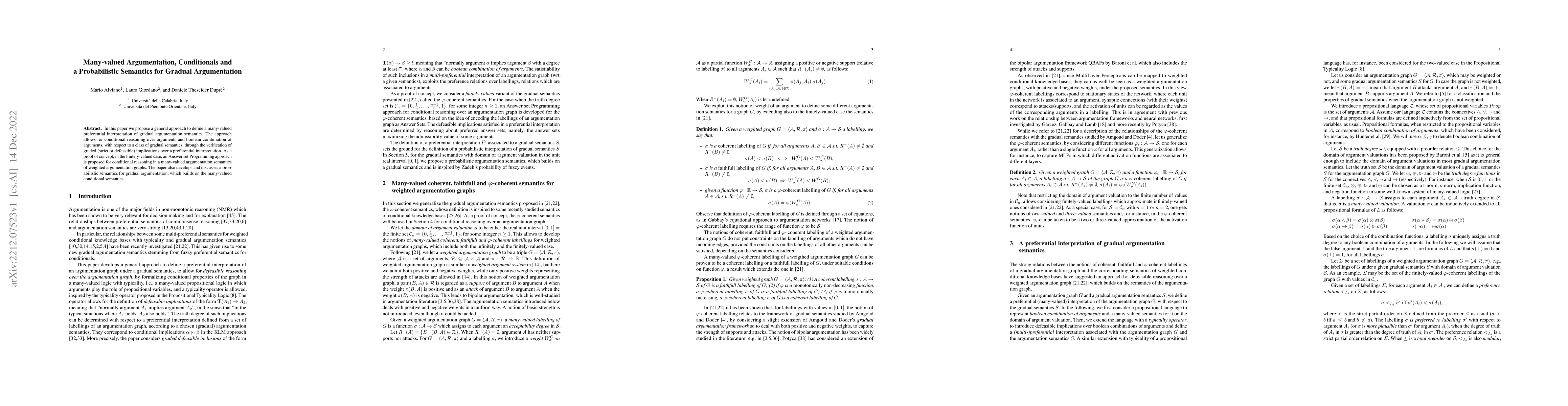 Thumbnail for Many-valued Argumentation, Conditionals and a Probabilistic Semantics
  for Gradual Argumentation