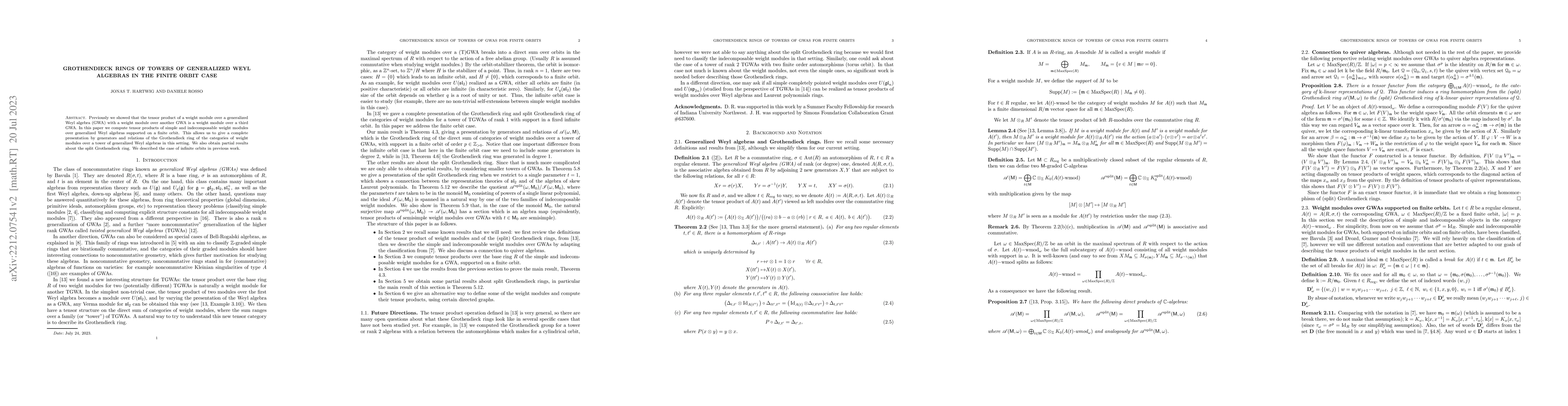 Thumbnail for Grothendieck rings of towers of generalized Weyl algebras in the finite
  orbit case