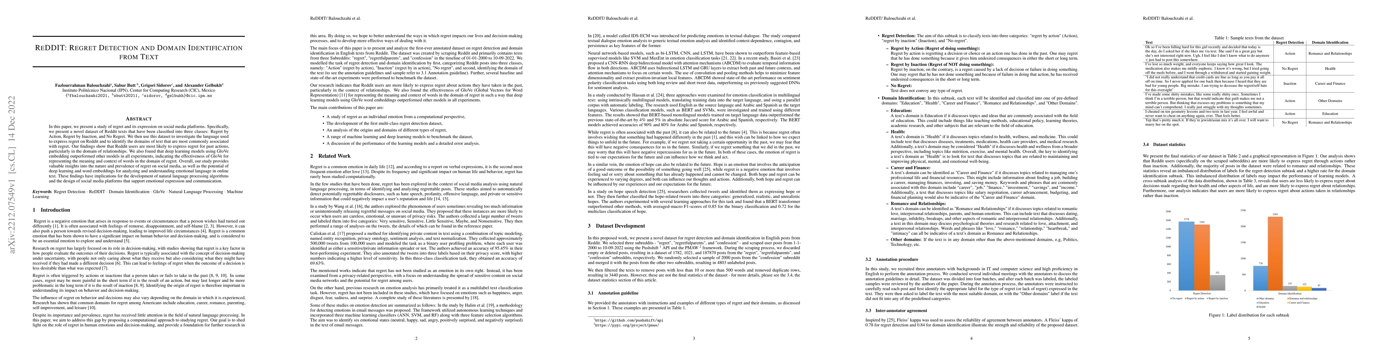 Thumbnail for ReDDIT: Regret Detection and Domain Identification from Text