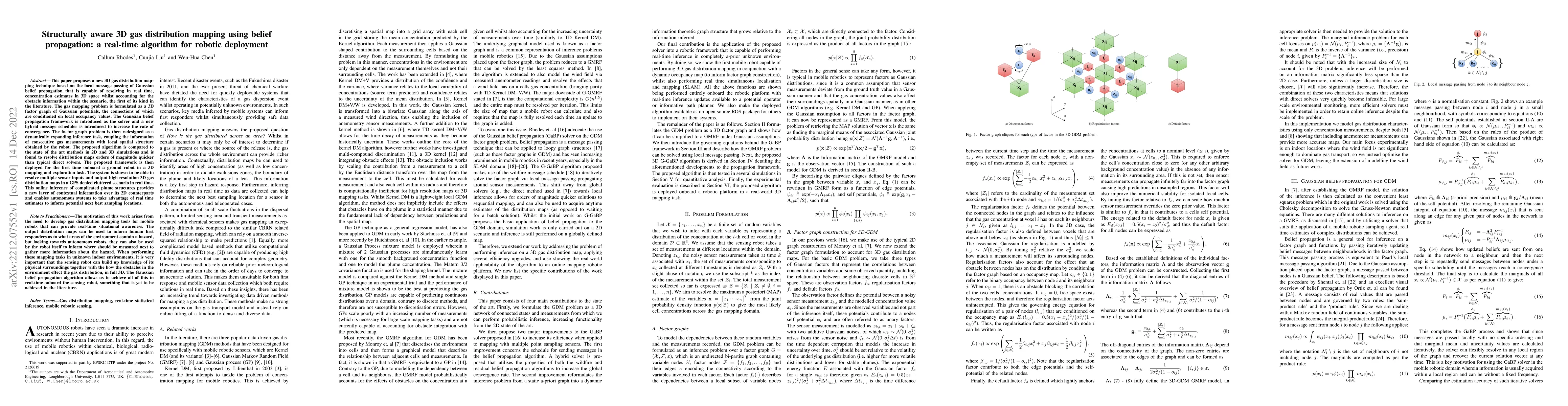 Thumbnail for Structurally aware 3D gas distribution mapping using belief propagation:
  a real-time algorithm for robotic deployment