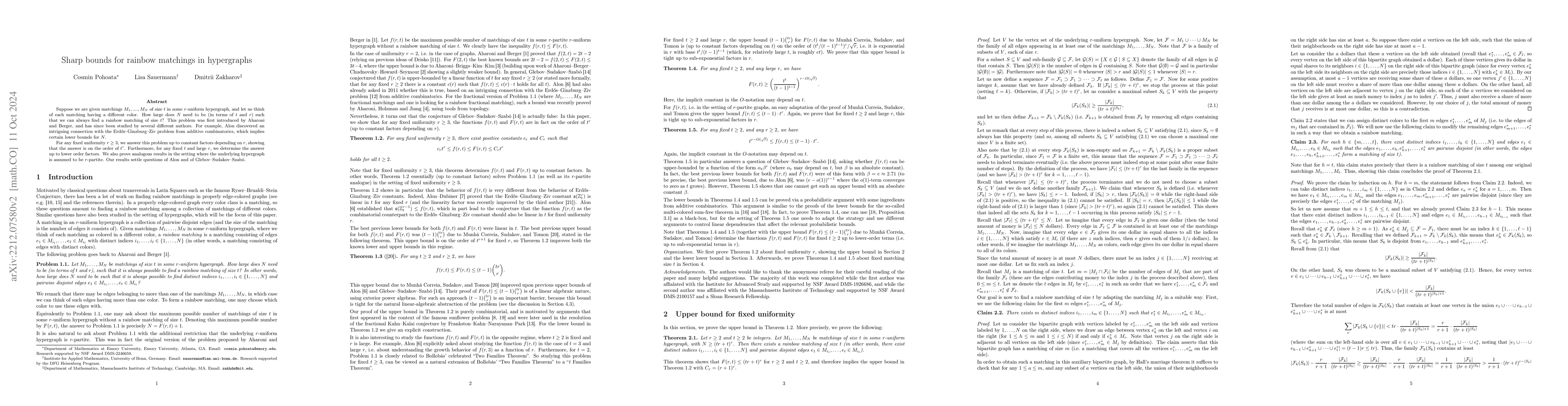 Thumbnail for Sharp bounds for rainbow matchings in hypergraphs