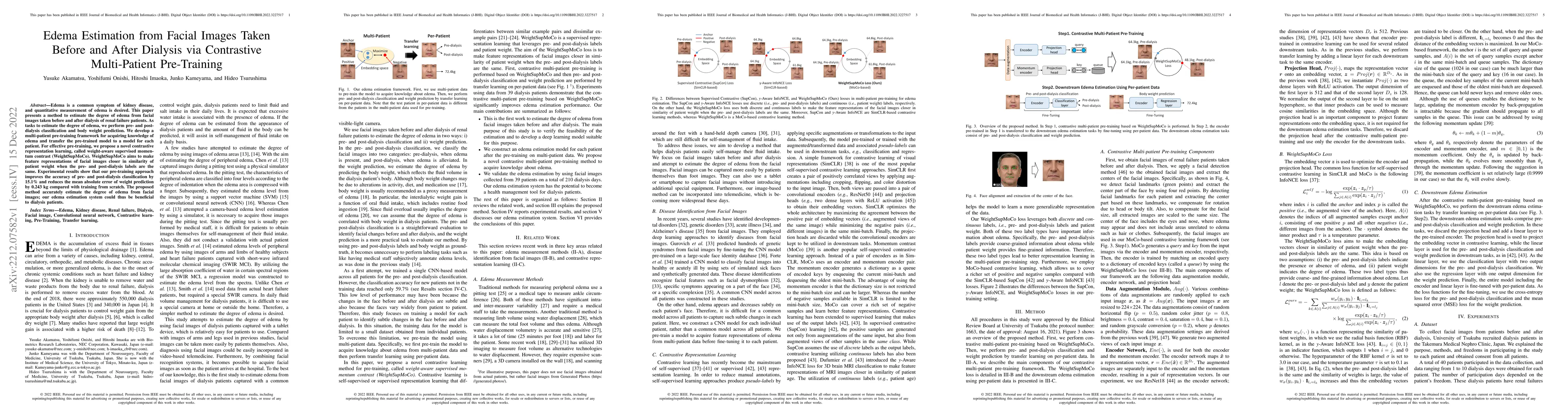 Thumbnail for Edema Estimation From Facial Images Taken Before and After Dialysis via
  Contrastive Multi-Patient Pre-Training