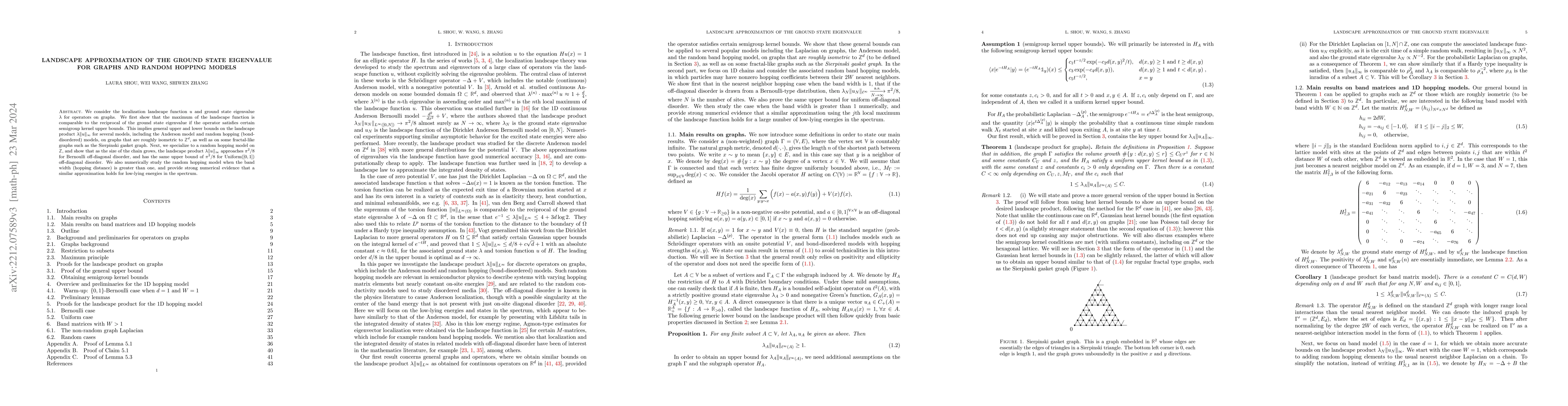 Thumbnail for Landscape approximation of the ground state eigenvalue for graphs and
  random hopping models
