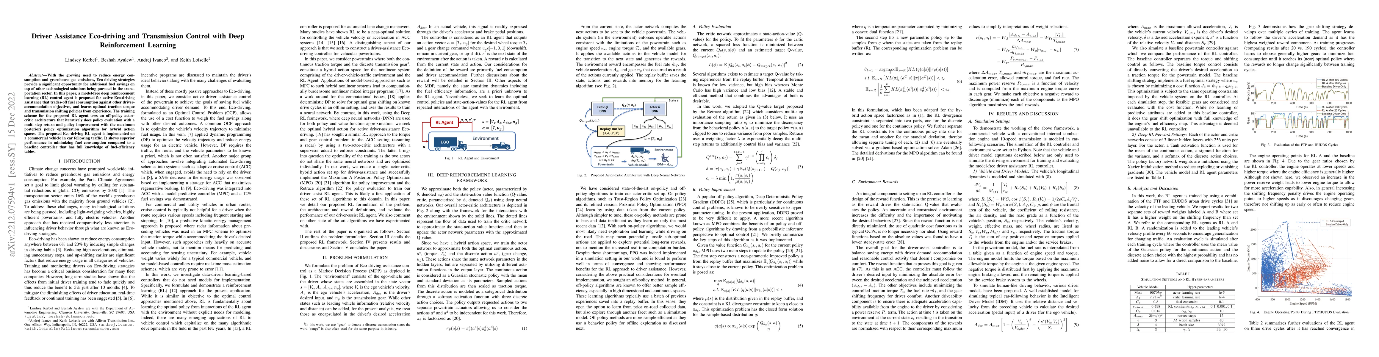 Thumbnail for Driver Assistance Eco-driving and Transmission Control with Deep
  Reinforcement Learning
