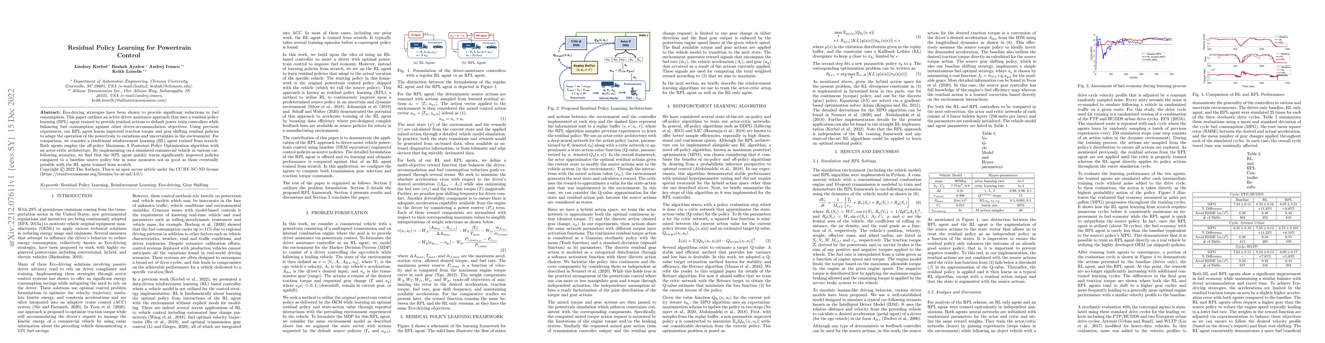 Thumbnail for Residual Policy Learning for Powertrain Control