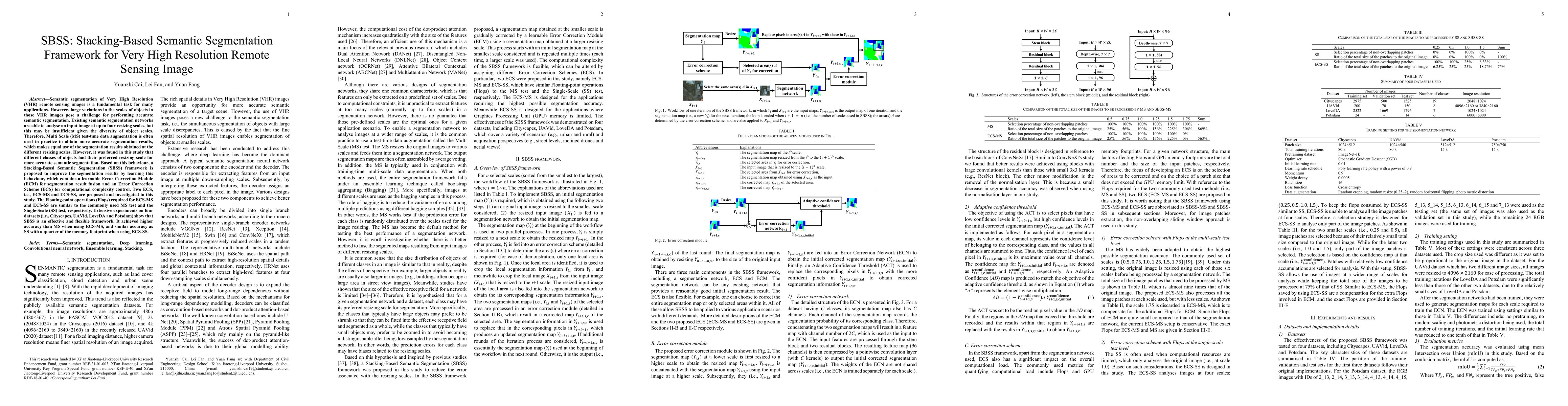 Thumbnail for SBSS: Stacking-Based Semantic Segmentation Framework for Very High
  Resolution Remote Sensing Image