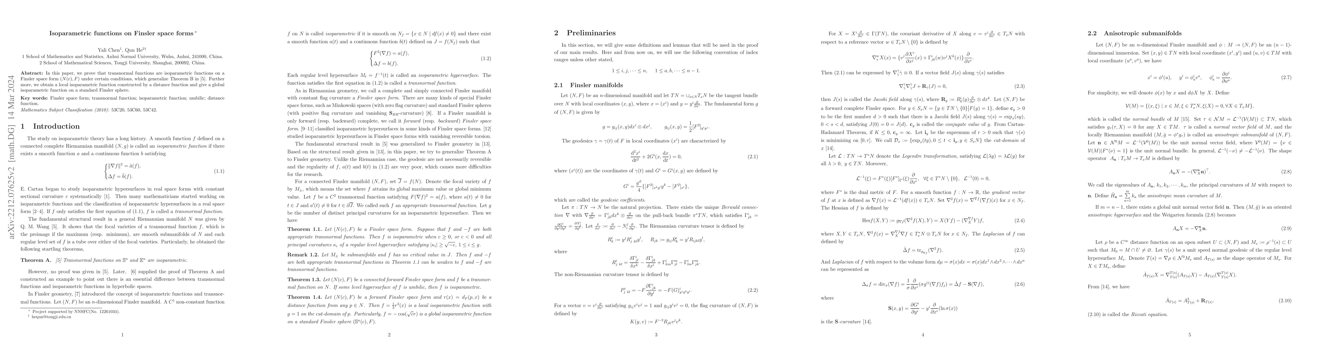 Thumbnail for Isoparametric functions on Finsler space forms