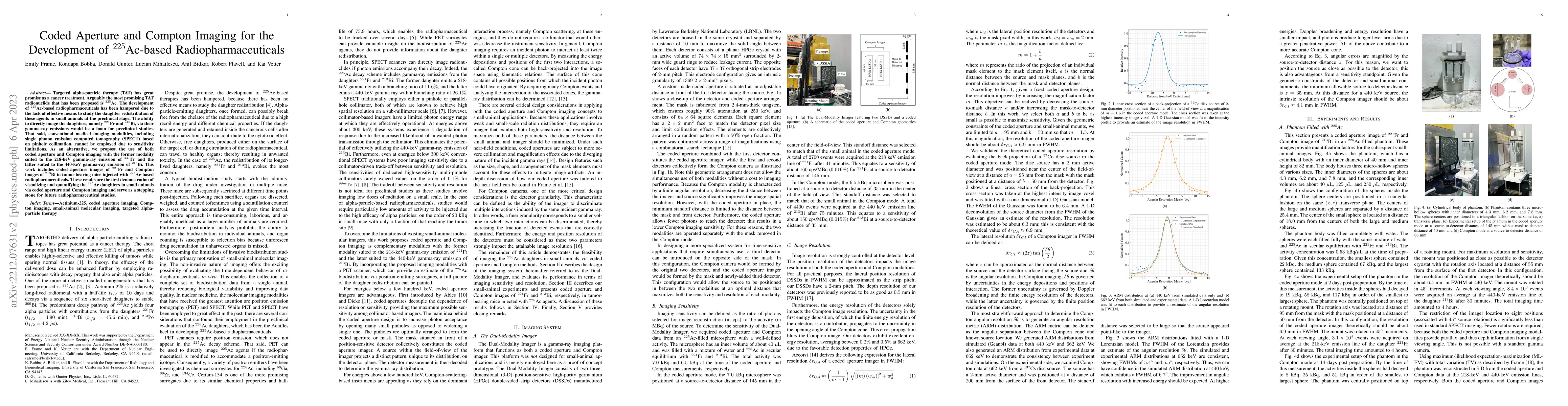 Thumbnail for Coded Aperture and Compton Imaging for the Development of
  $^{225}$Ac-based Radiopharmaceuticals