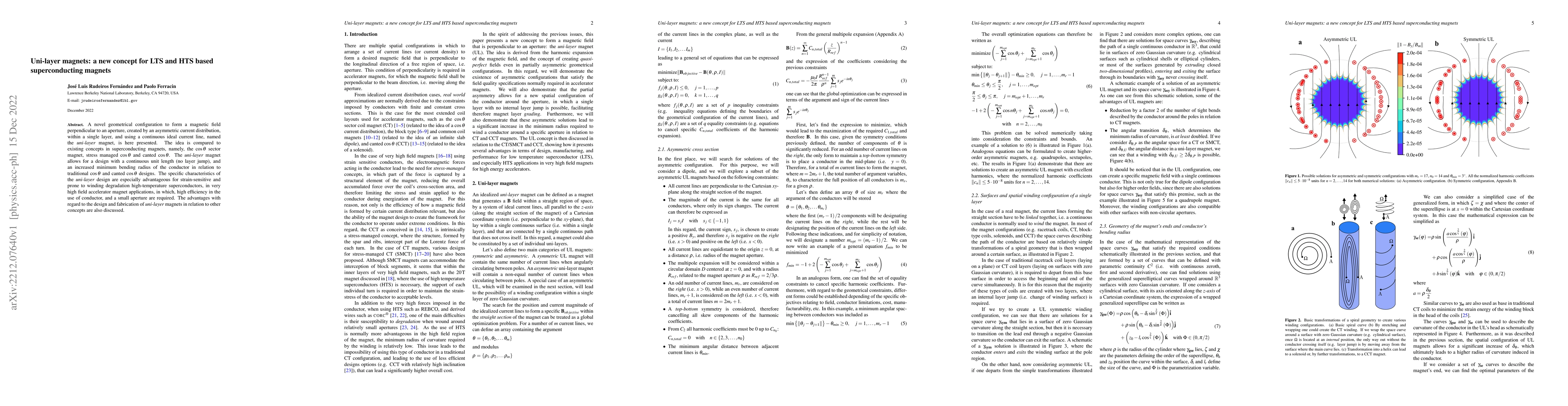 Thumbnail for Uni-layer magnets: a new concept for LTS and HTS based superconducting
  magnets