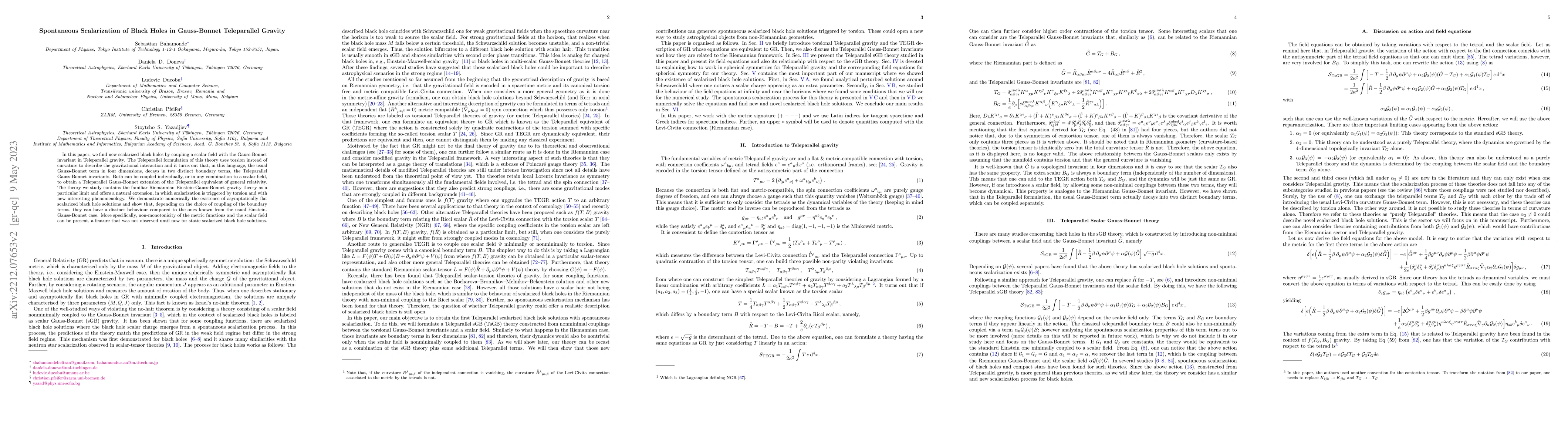 Thumbnail for Spontaneous Scalarization of Black Holes in Gauss-Bonnet Teleparallel
  Gravity