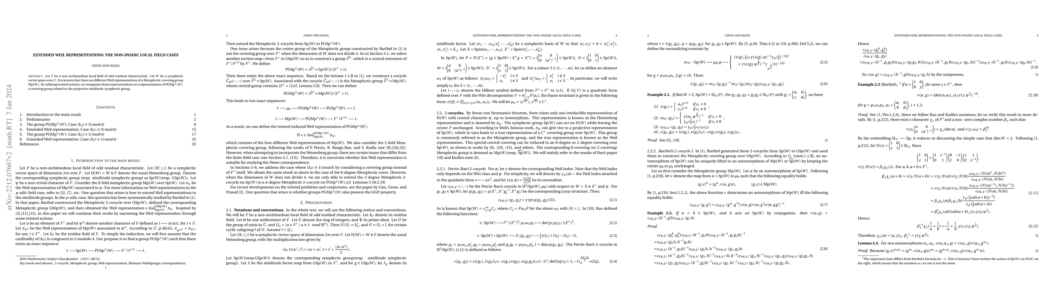 Thumbnail for Extended Weil representations: the non-dyadic local field cases