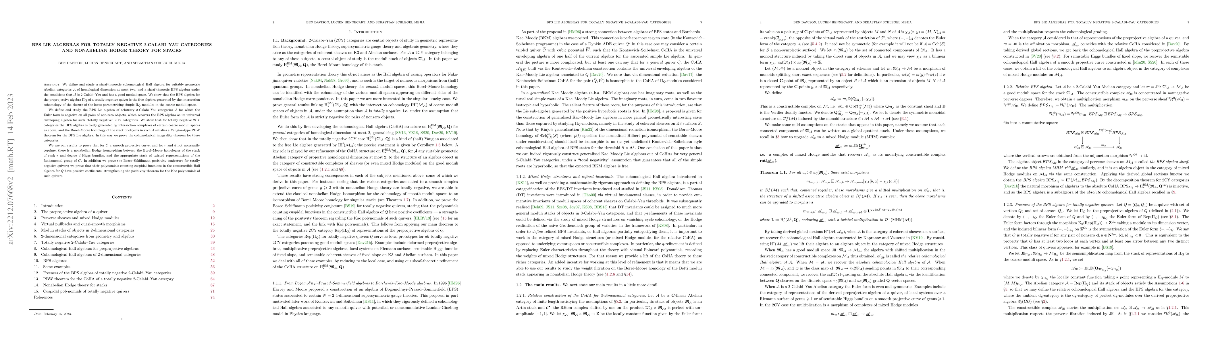 Thumbnail for BPS Lie algebras for totally negative 2-Calabi-Yau categories and
  nonabelian Hodge theory for stacks