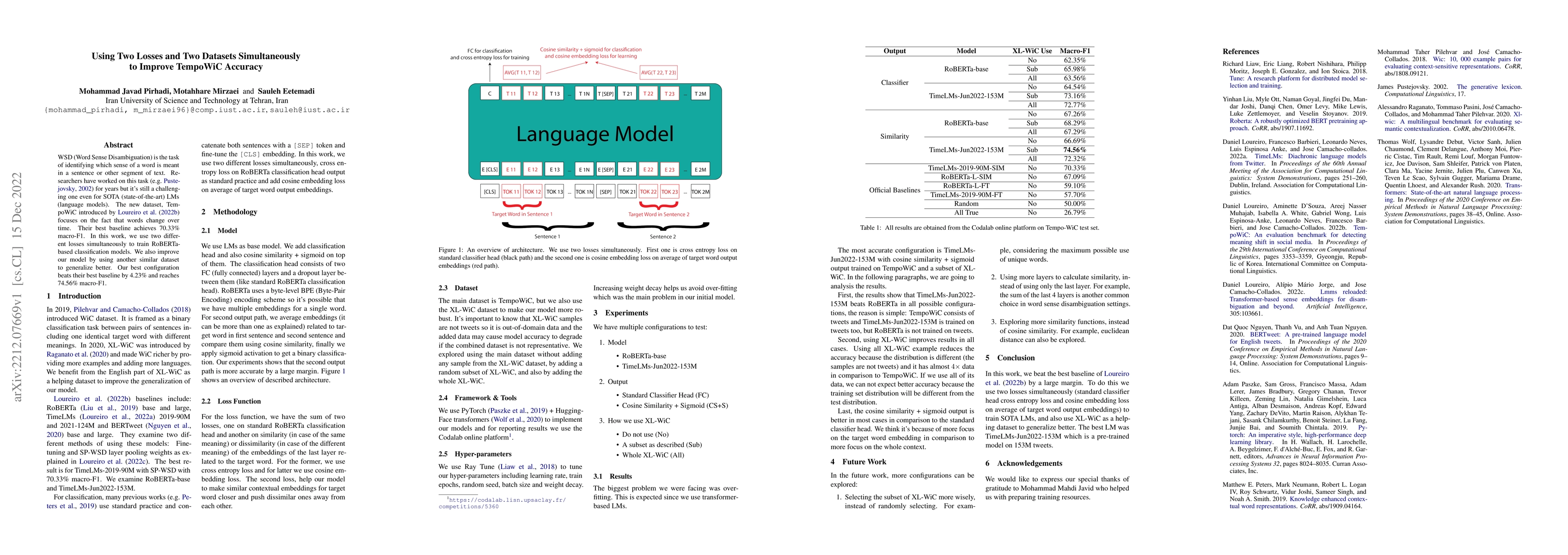 Thumbnail for Using Two Losses and Two Datasets Simultaneously to Improve TempoWiC
  Accuracy