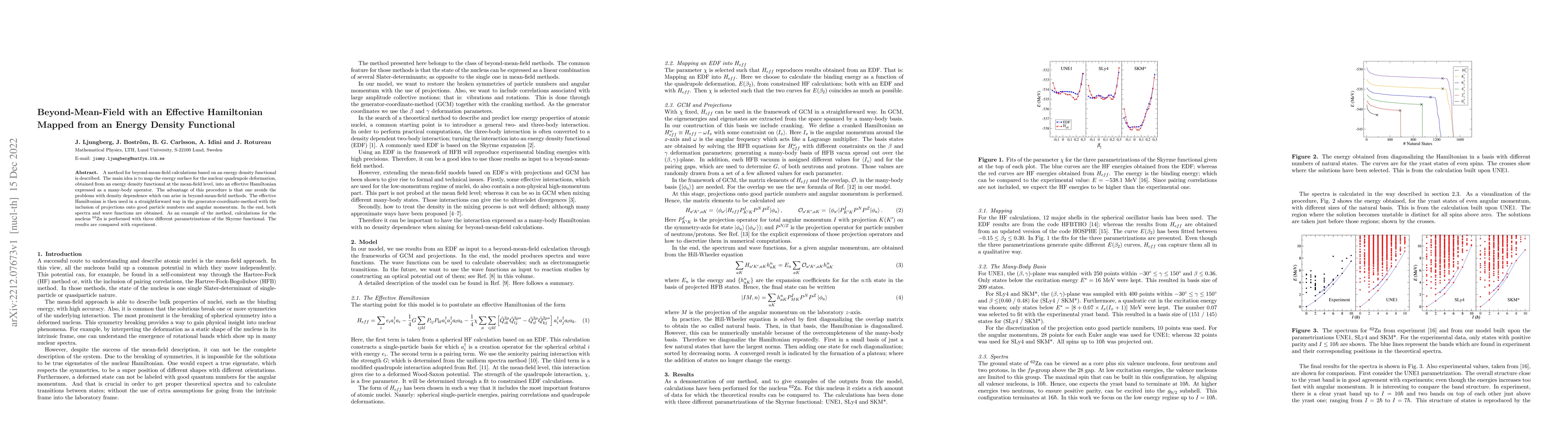 Thumbnail for Beyond-Mean-Field with an Effective Hamiltonian Mapped from an Energy
  Density Functional