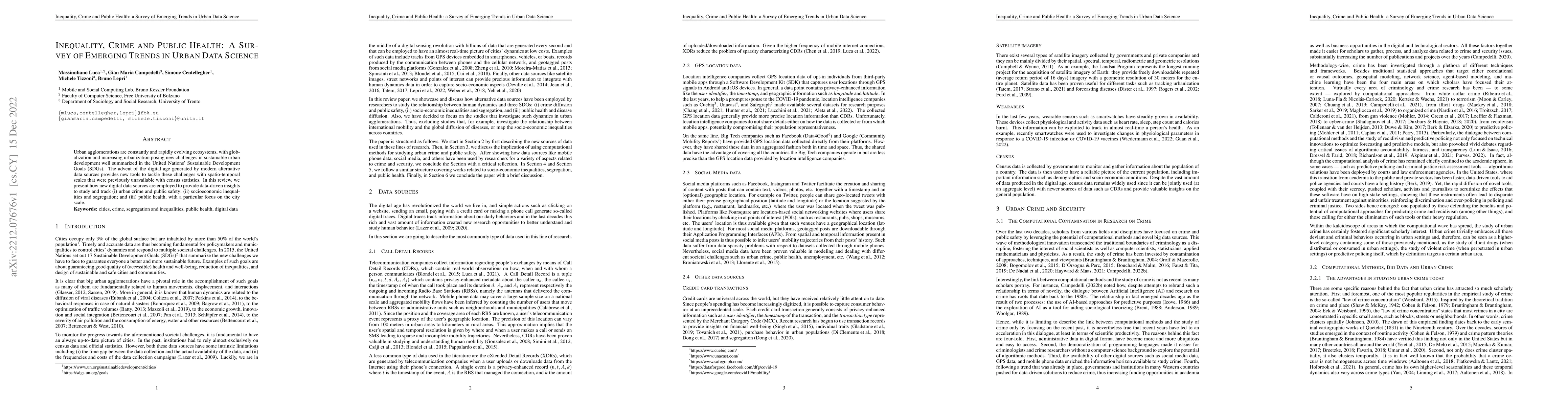 Thumbnail for Inequality, Crime and Public Health: A Survey of Emerging Trends in
  Urban Data Science