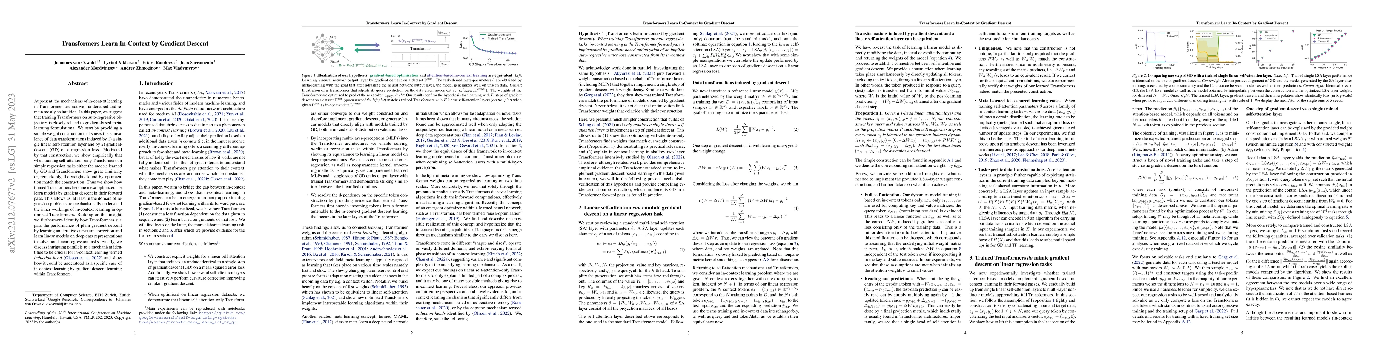 Thumbnail for Transformers learn in-context by gradient descent