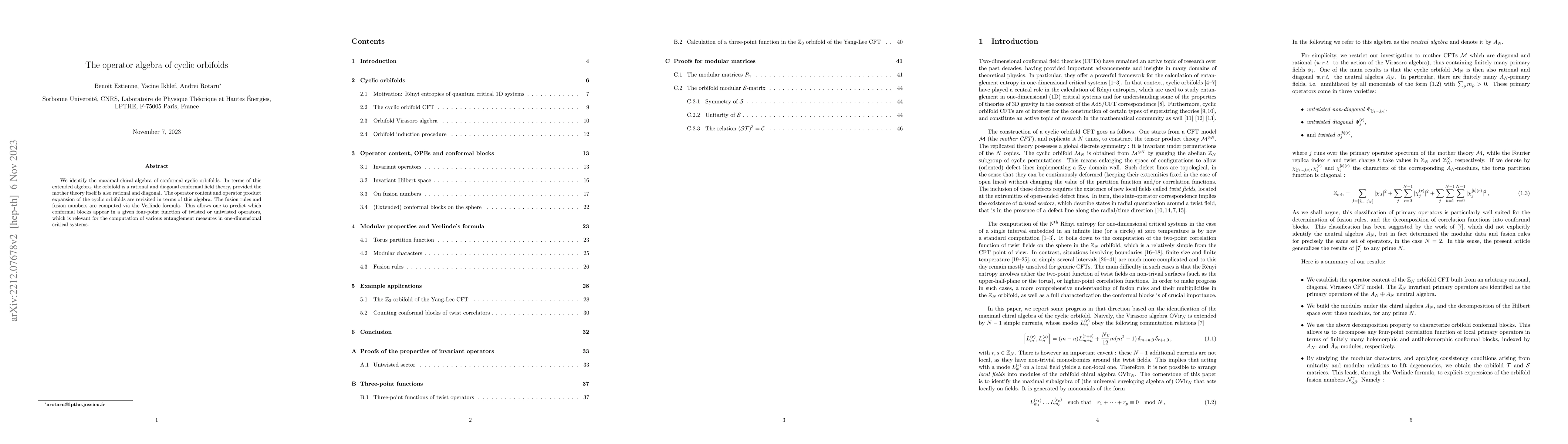 Thumbnail for The operator algebra of cyclic orbifolds