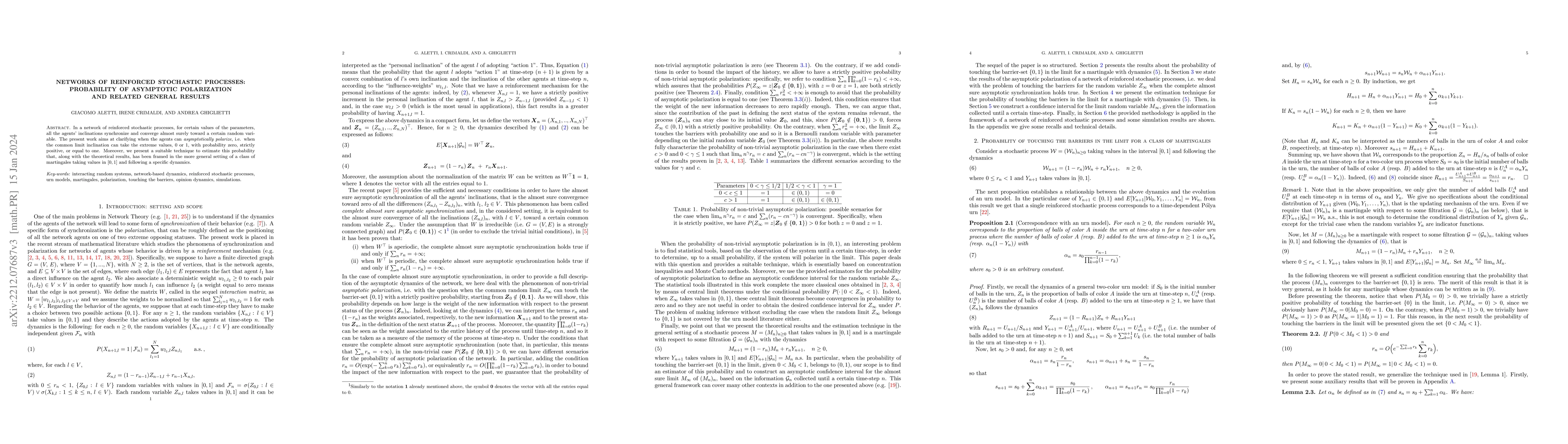Thumbnail for Networks of reinforced stochastic processes: probability of asymptotic
  polarization and related general results