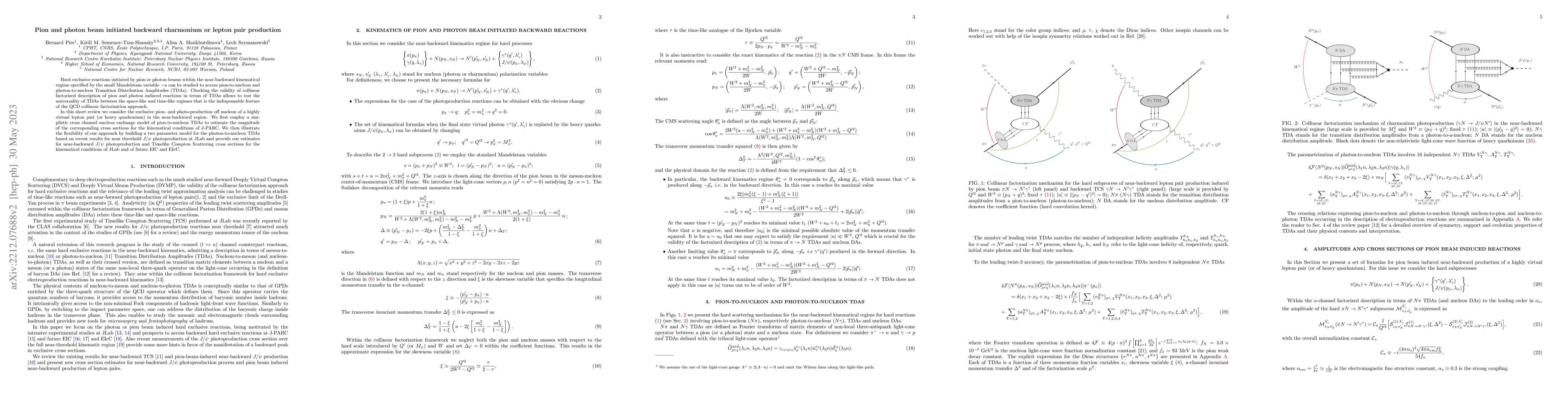 Thumbnail for Pion and photon beam initiated backward charmonium or lepton pair
  production
