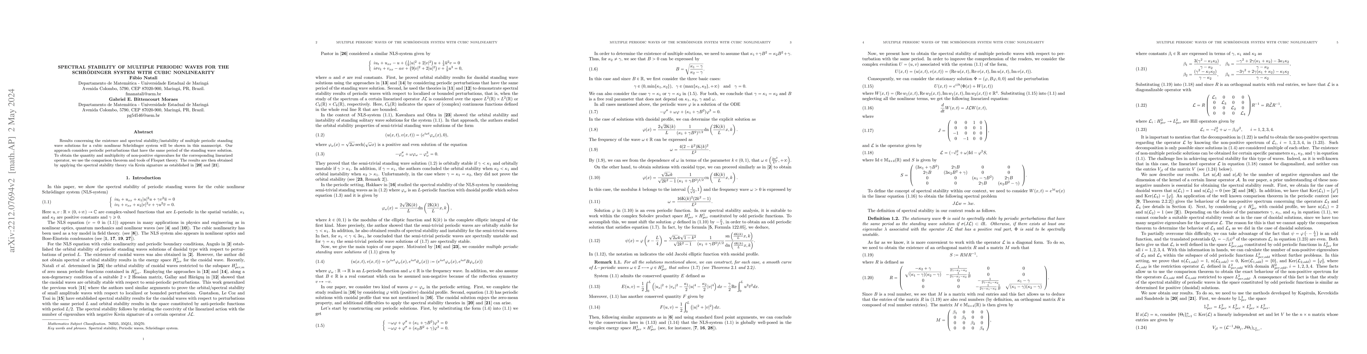 Thumbnail for Spectral stability of multiple periodic waves for the Schrodinger system
  with cubic nonlinearity