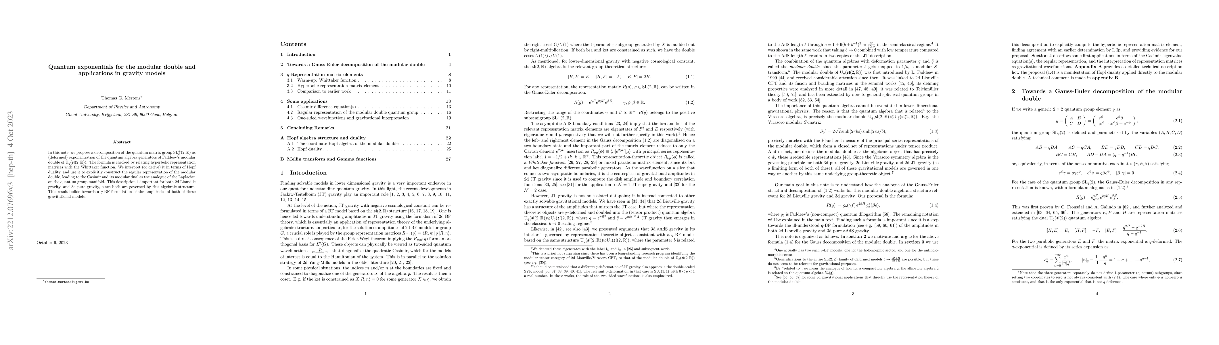 Thumbnail for Quantum exponentials for the modular double and applications in gravity
  models