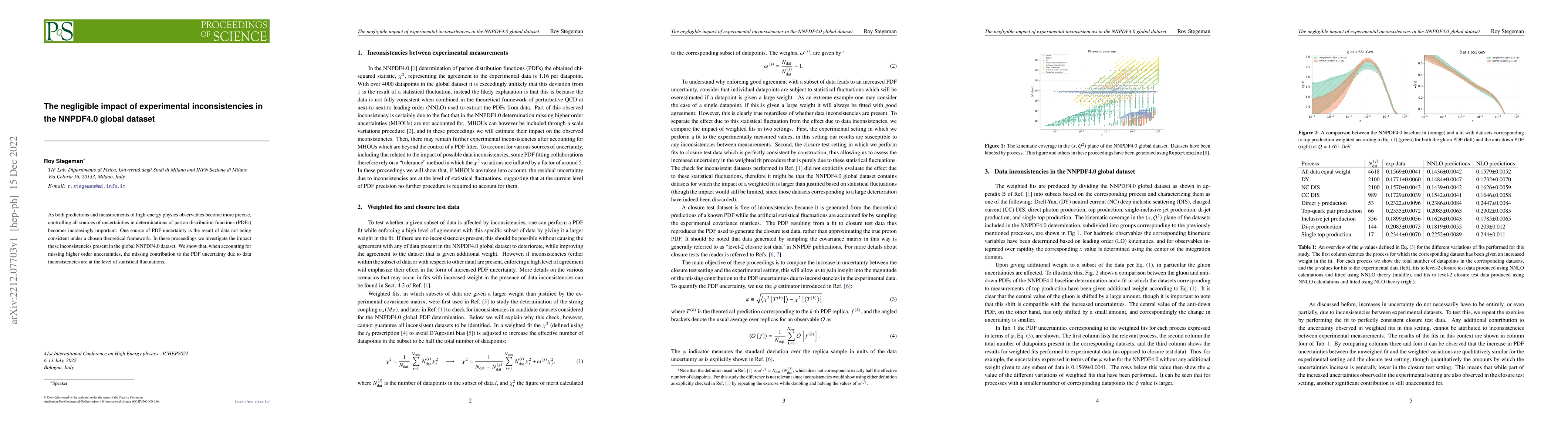 Thumbnail for The negligible impact of experimental inconsistencies in the NNPDF4.0
  global dataset