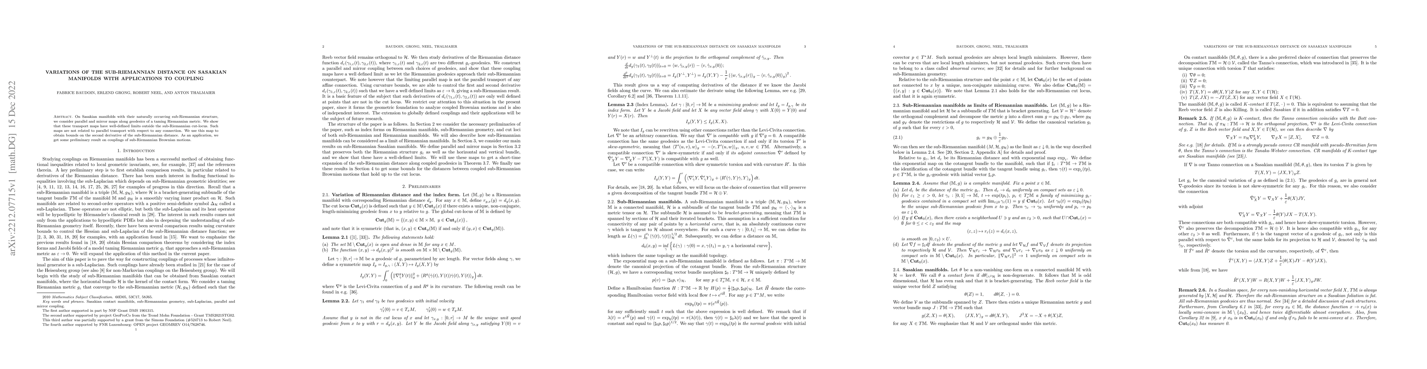 Thumbnail for Variations of the sub-Riemannian distance on Sasakian manifolds with
  applications to coupling