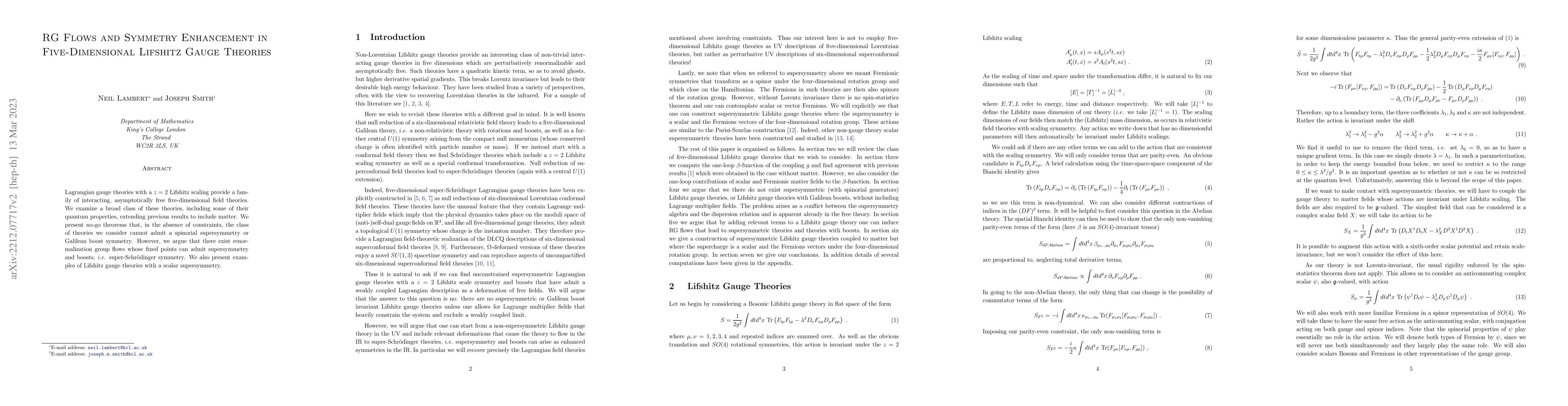 Thumbnail for RG Flows and Symmetry Enhancement in Five-Dimensional Lifshitz Gauge
  Theories