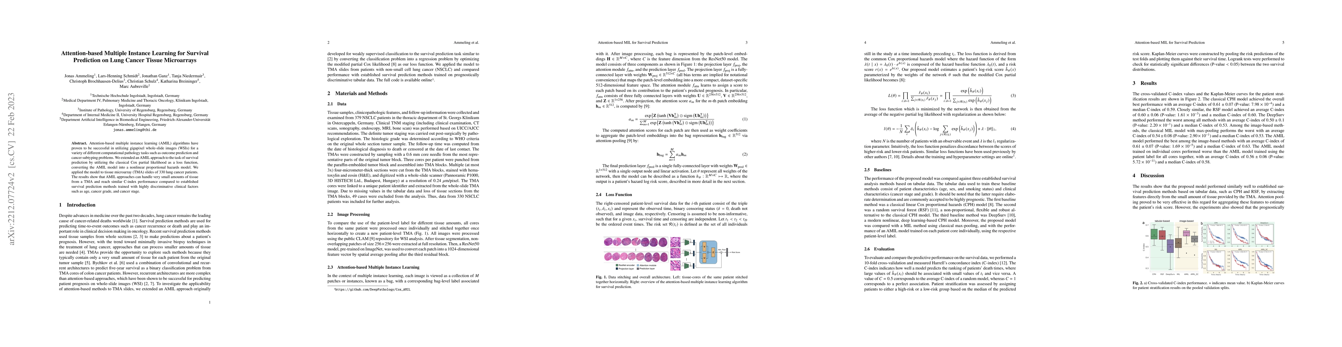 Thumbnail for Attention-based Multiple Instance Learning for Survival Prediction on
  Lung Cancer Tissue Microarrays