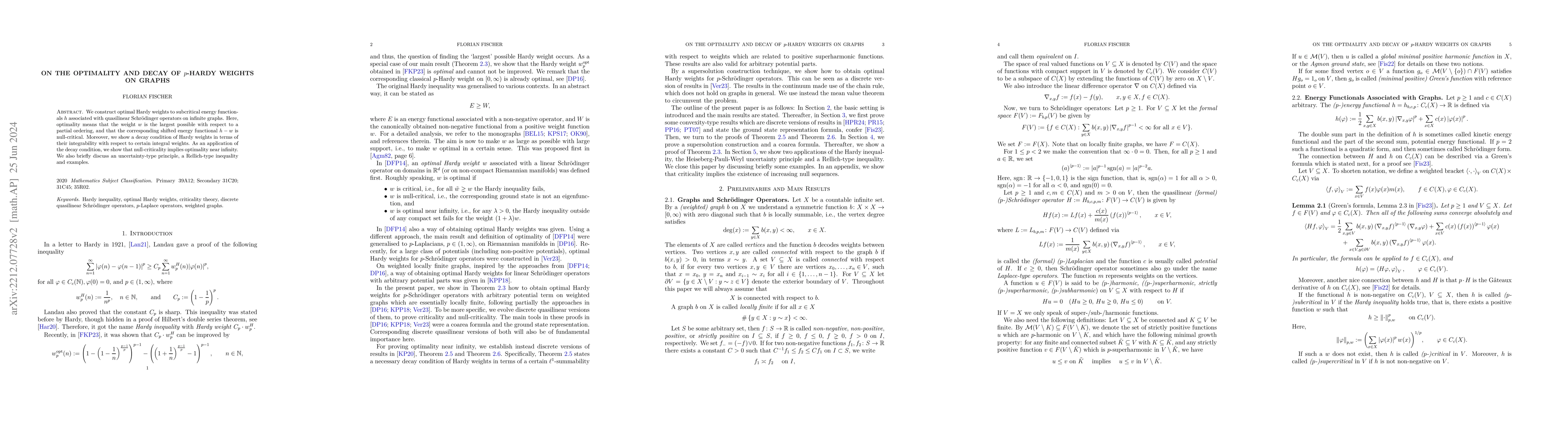 Thumbnail for On the Optimality and Decay of $p$-Hardy Weights on Graphs