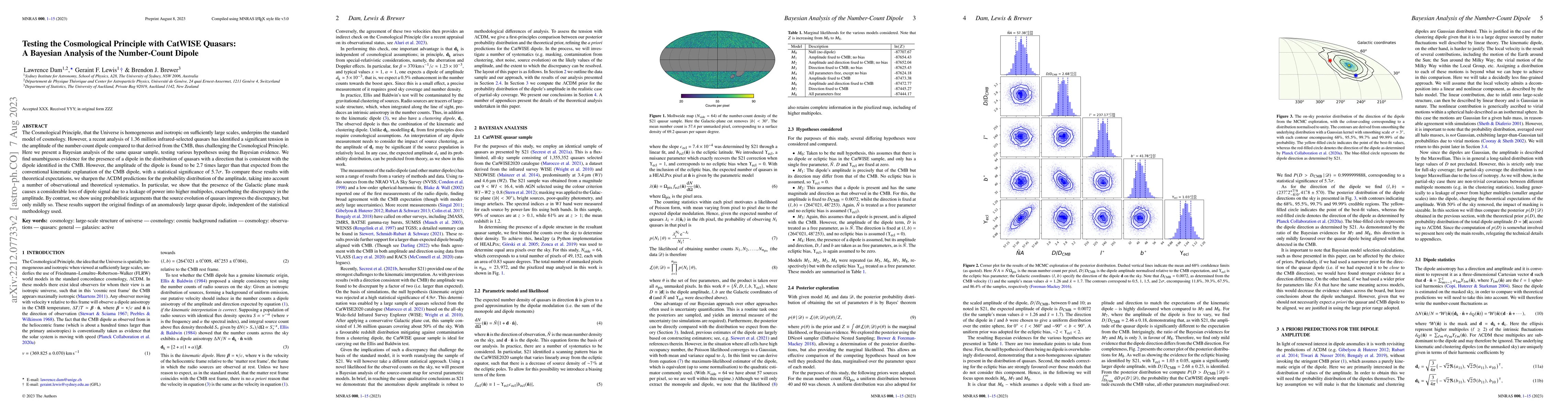 Thumbnail for Testing the Cosmological Principle with CatWISE Quasars: A Bayesian
  Analysis of the Number-Count Dipole