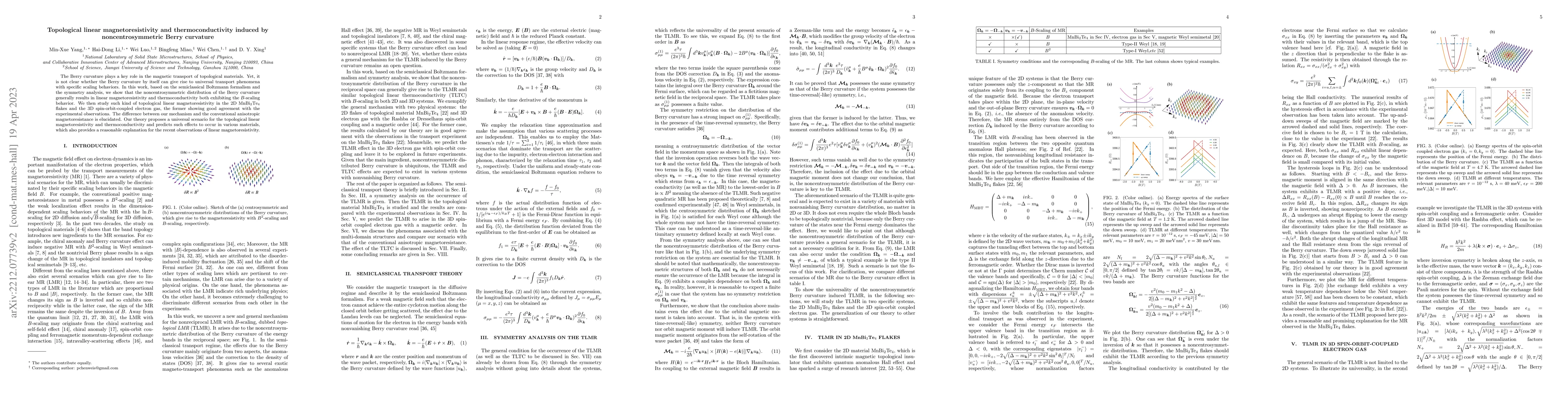 Thumbnail for Topological linear magnetoresistivity and thermoconductivity induced by
  noncentrosymmetric Berry curvature