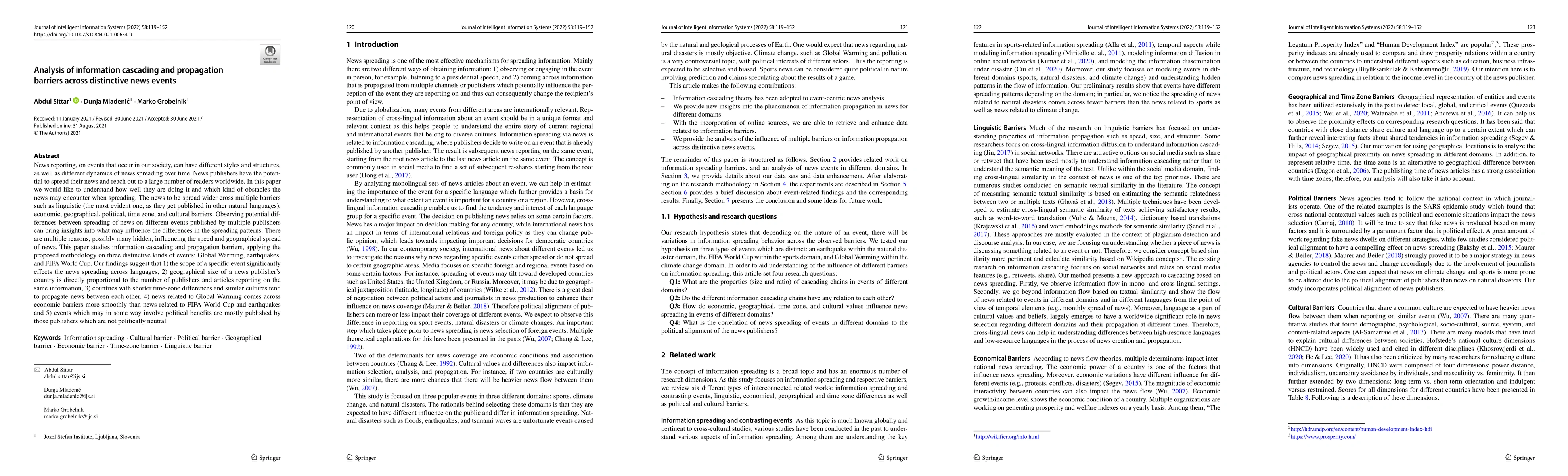 Thumbnail for Analysis of information cascading and propagation barriers across
  distinctive news events