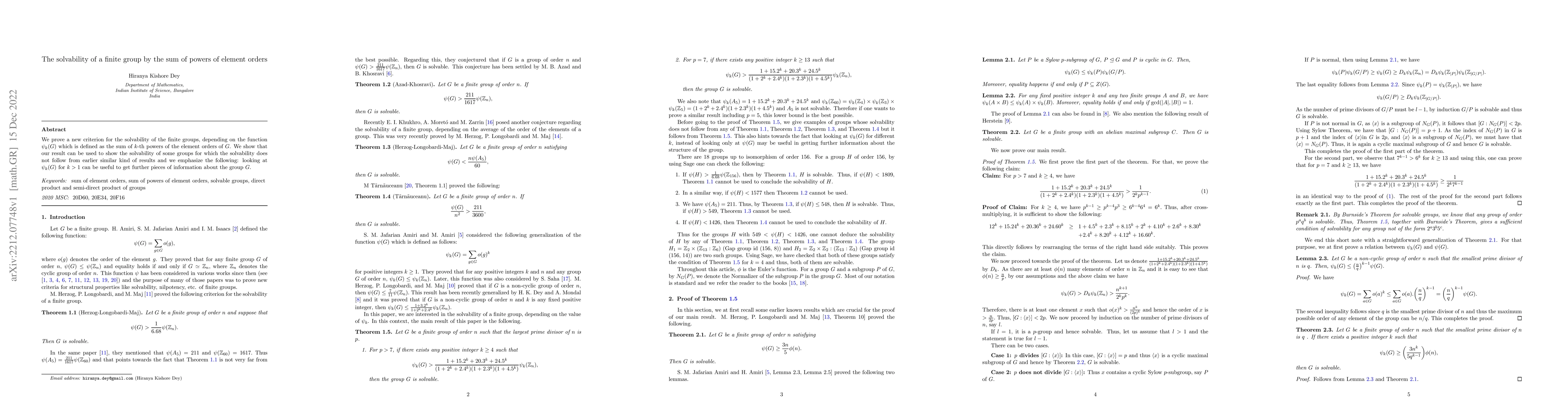 Thumbnail for The solvability of a finite group by the sum of powers of element orders