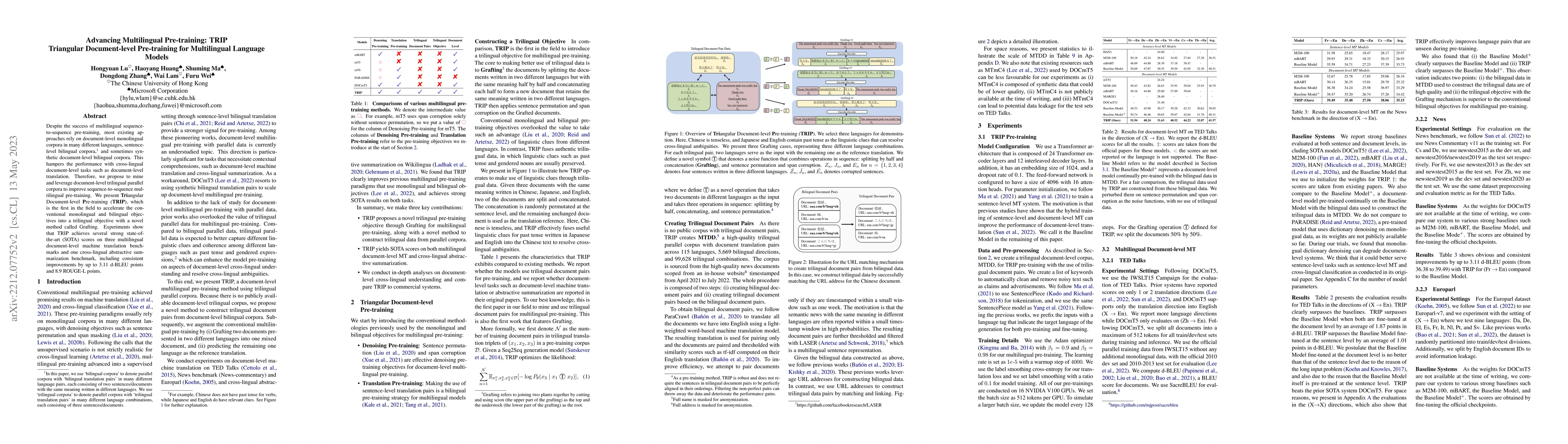 Thumbnail for Advancing Multilingual Pre-training: TRIP Triangular Document-level
  Pre-training for Multilingual Language Models