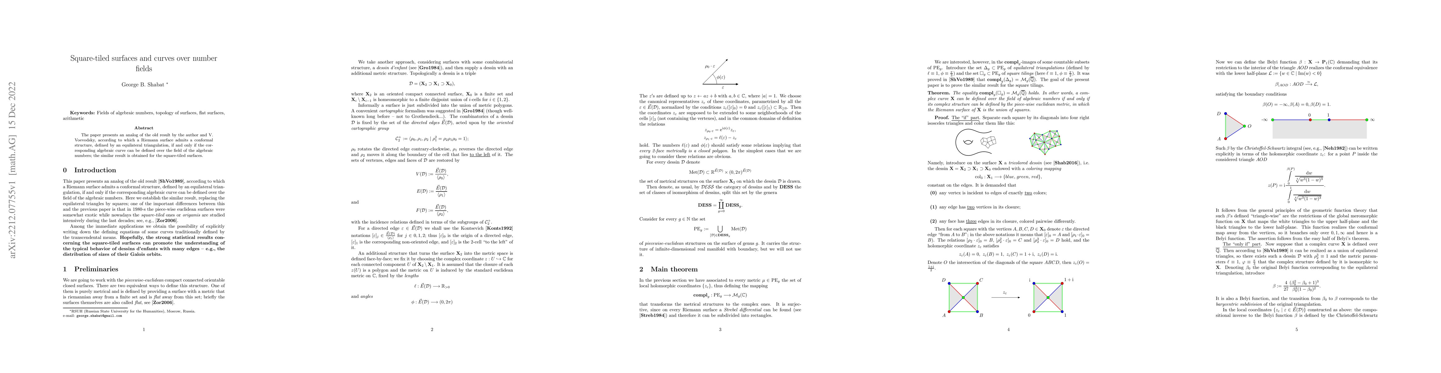 Thumbnail for Square-tiled surfaces and curves over number fields